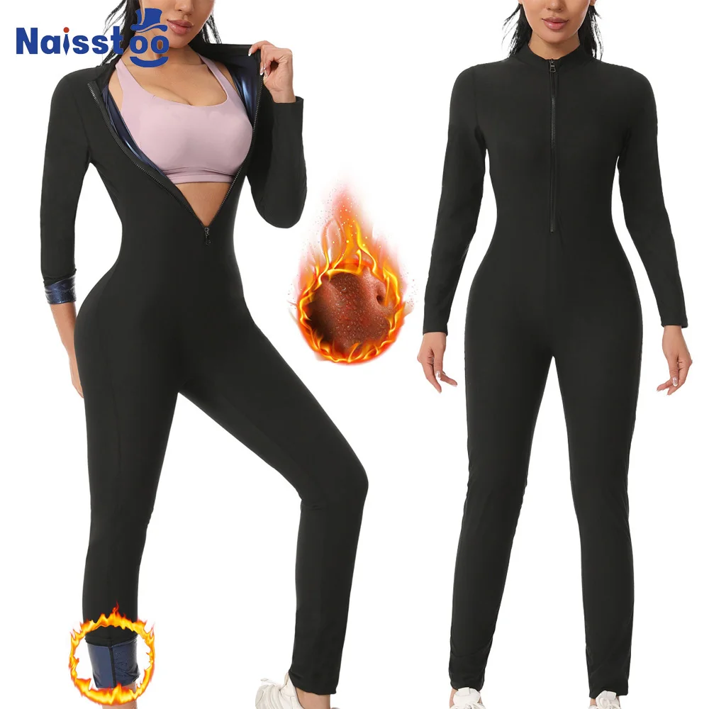 Naisstoo Women's Sports Sweating Body Shaping Sauna Suit Full Body Tight Slimming Weight Loss Suit Fitness Sauna Sweat Suit