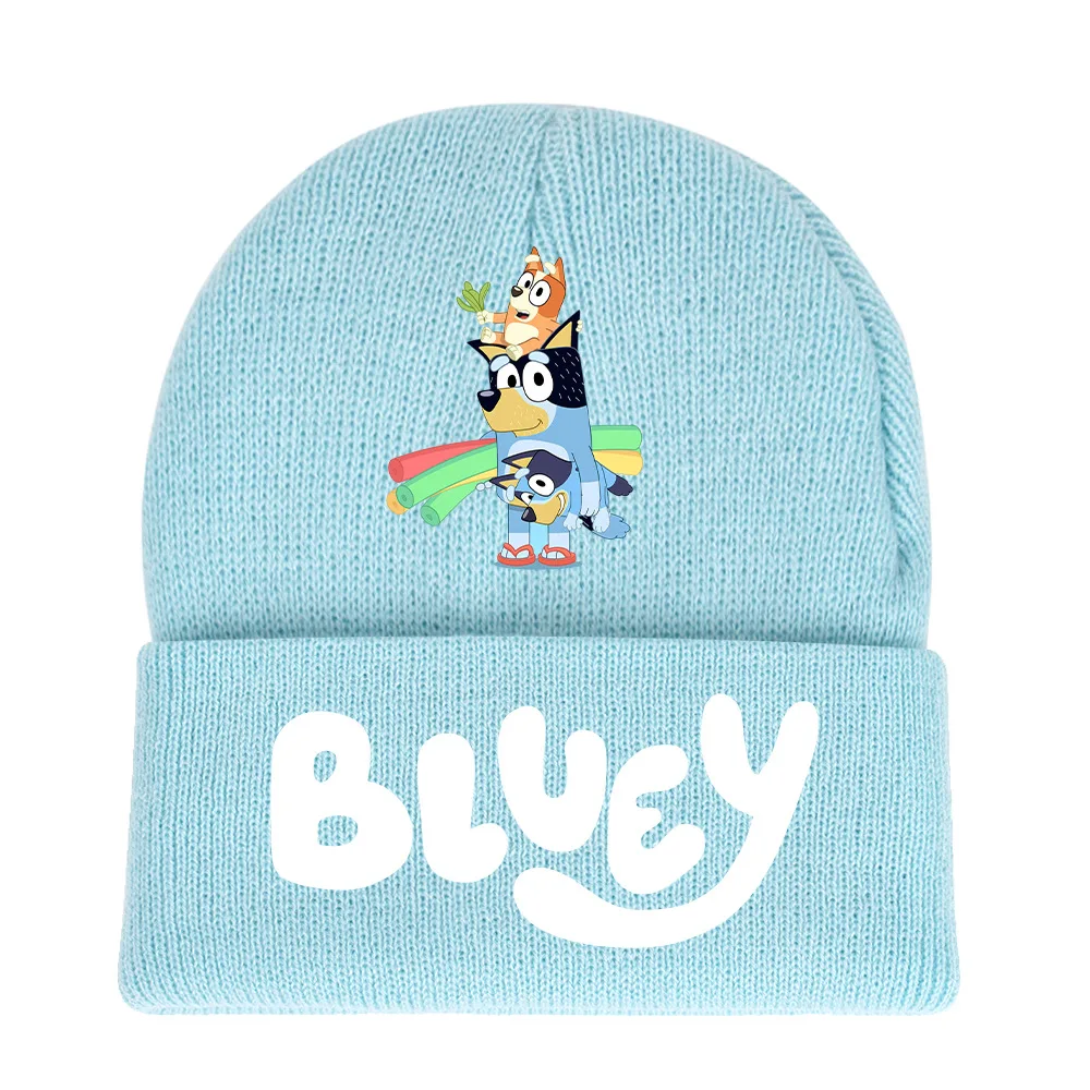 Bluey series Bluey cartoon hat light blue black knitted cap fashion solid colour printing knitted cap wool cap autumn and winter