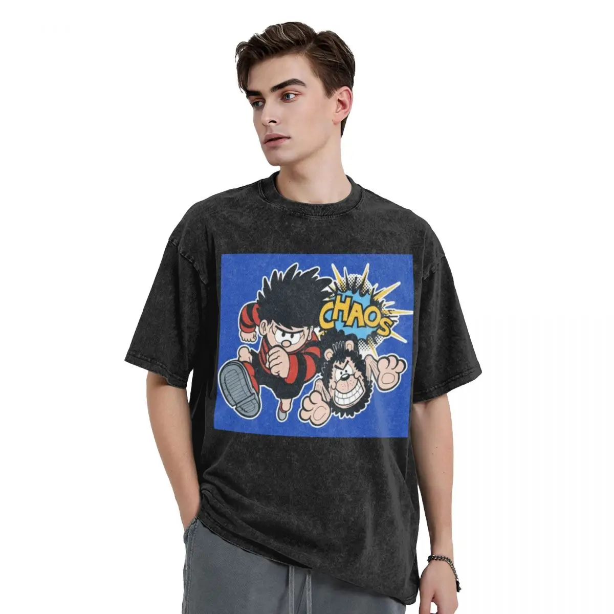 

Dennis And Gnasher Washed T Shirts Casual Short Sleeve Hip Hop T-Shirt Streetwear Tops Tees for Men Women