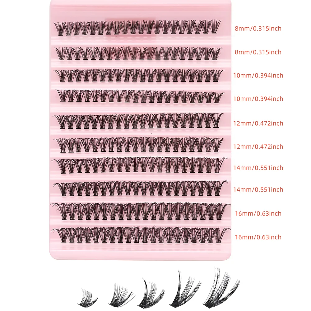 Ciglia a grappolo da 200 pezzi - 10 file di grappole per ciglia voluminose per occhi drammatici, versione adatta ai principianti