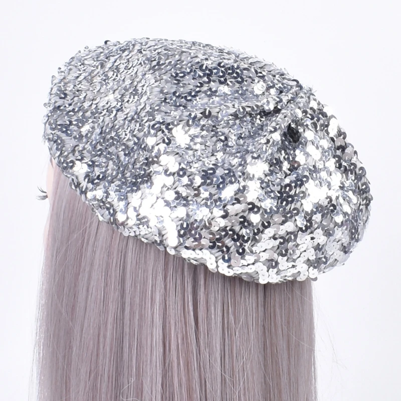 Sequins-studded Beret Hat Bejeweled Disco Hat for Girl Boys Beret Hat for Masquerade Carnivals Music Festival Halloween