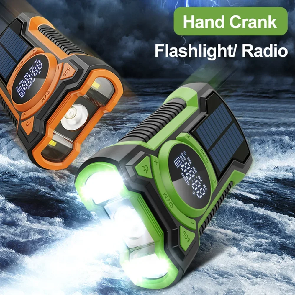 Emergency Hand Crank FM AM Radio Built-in Bluetooth Speaker Outdoor Waterproof Support Solar Cahrging SOS Alert LED Flashlight