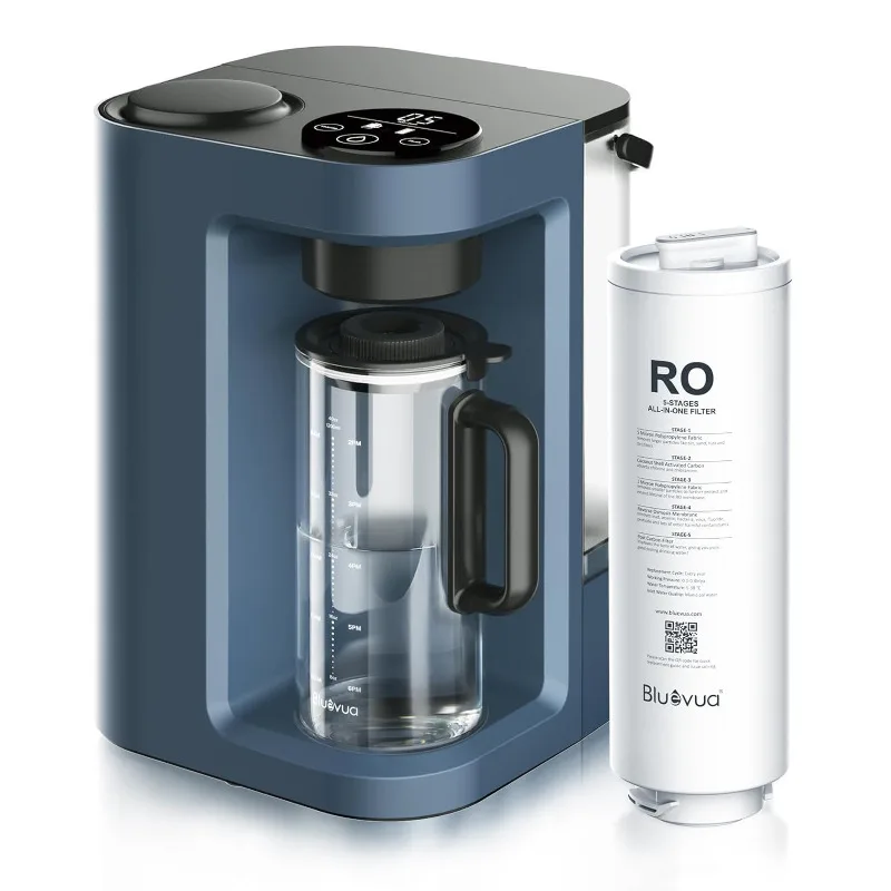 Bluevua RO100ROPOT-LITE Countertop Reverse Osmosis Water Filter System, 5 Stage Purification, 3:1 Pure to Drain, Portable