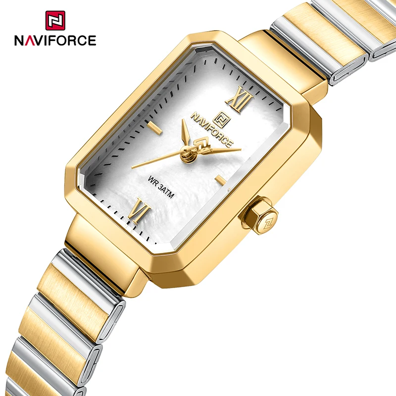 NAVIFORCE Fashion Wild Women's Watch Quartz Stainless Steel Band Wristwatches Ladies Elegant Waterproof Square Clock Reloj Mujer