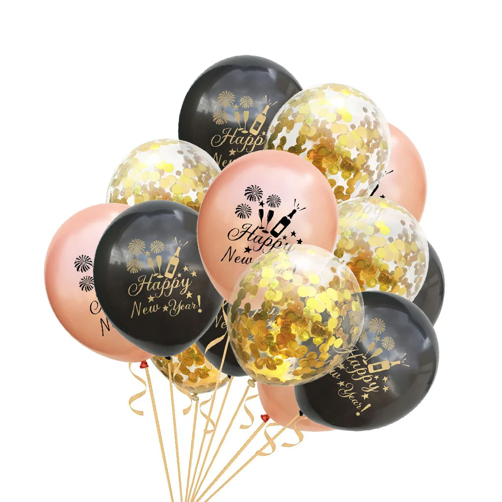 

15Pcs New Year Balloons Set Black Rose Gold Confetti Latex Party Decoration Supplies Festive Celebration Decor
