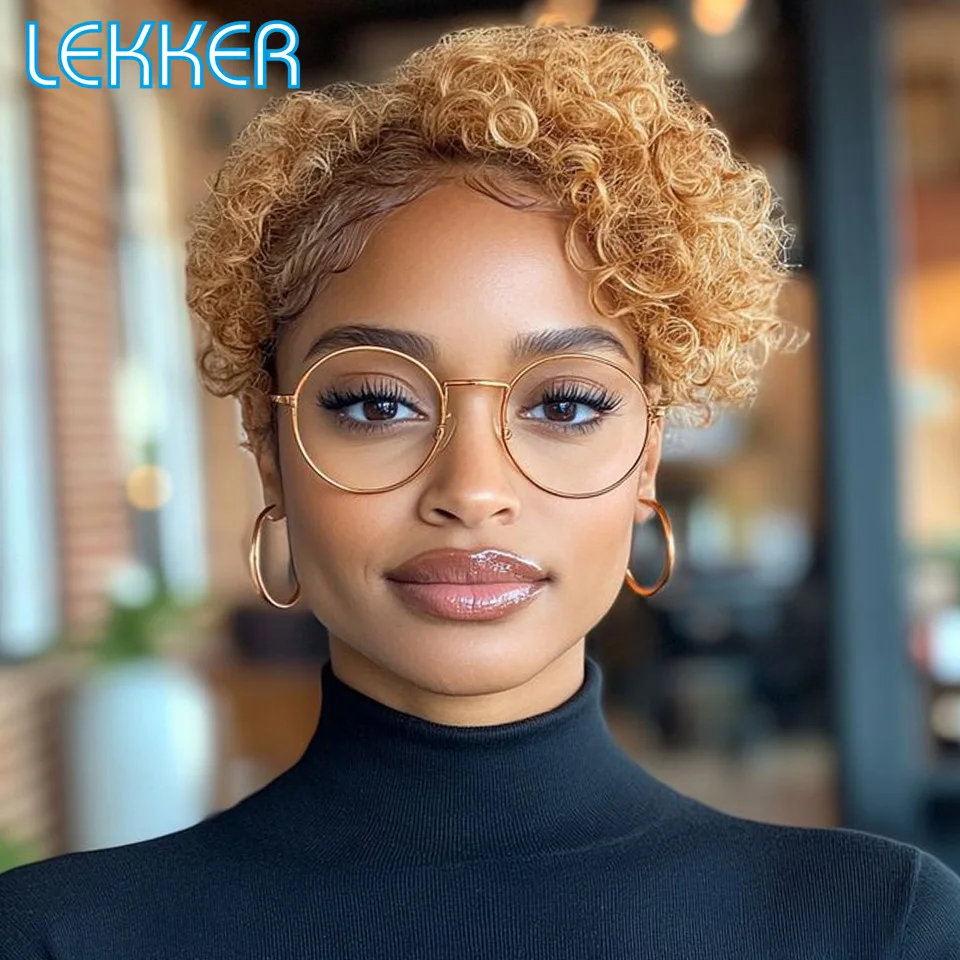 Lekker Ombre Blonde Short Pixie Curly Bob Lace Front 100% Human Hair Wigs For Women Glueless Brazilian Remy Hair Side Part Wigs