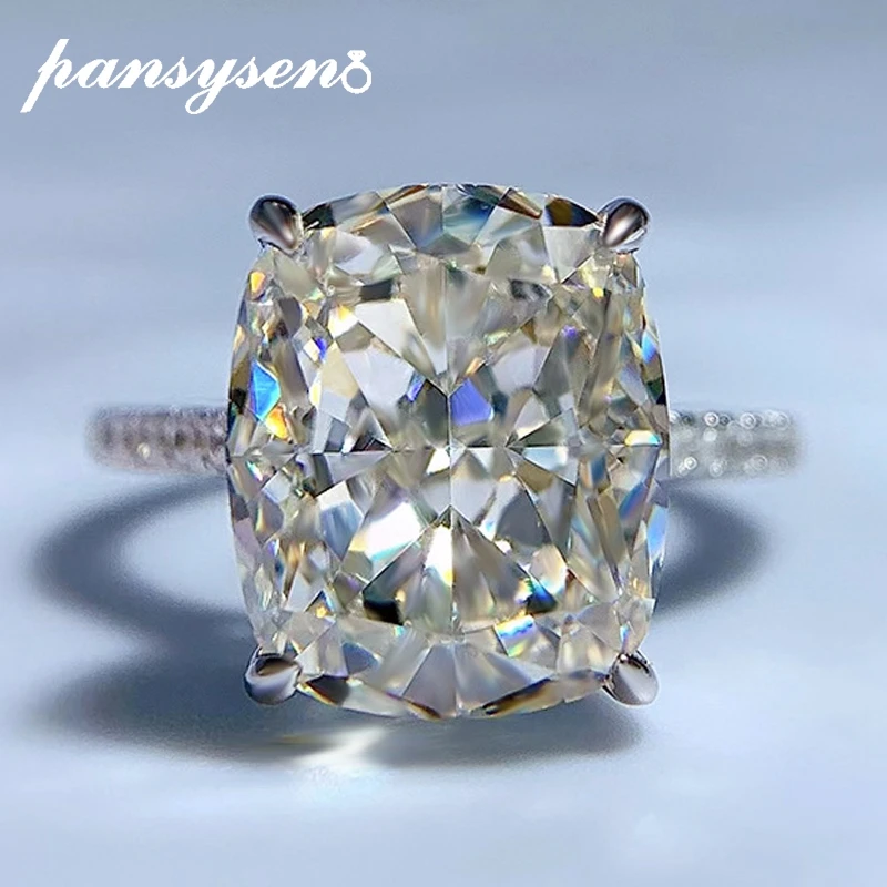 

PANSYSEN Sparkling 925 Sterling Silver 10*12MM Cushion Cut High Carbon Diamond Gemstone Ring Wedding Fine Jewelry Gift Wholesale