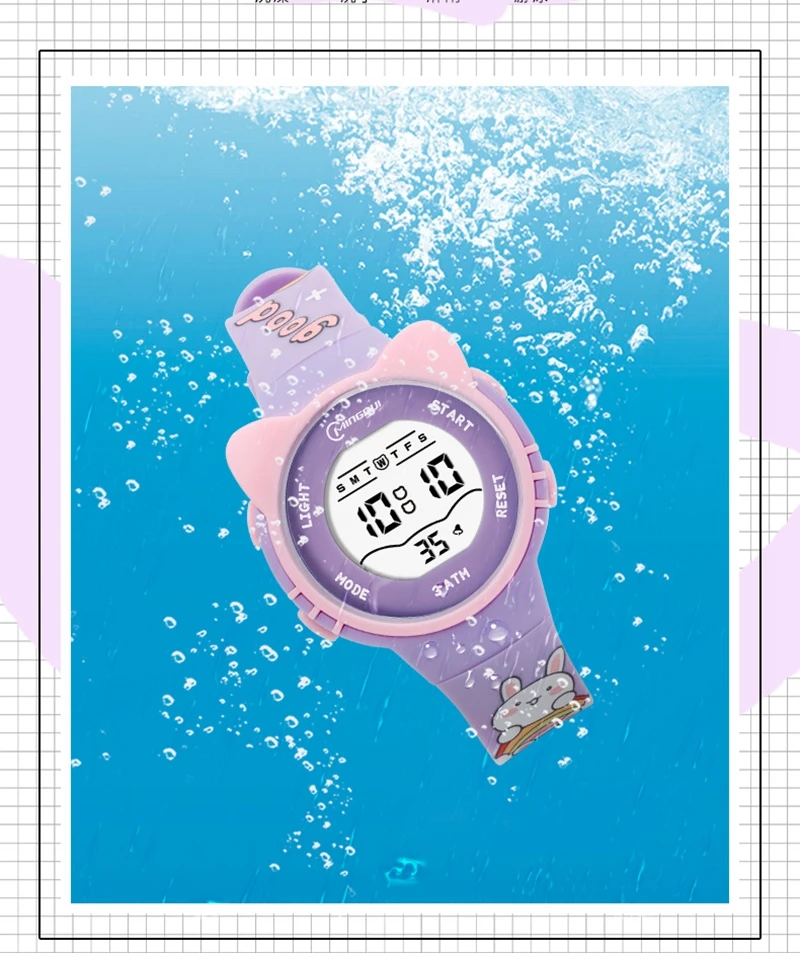 Montres enfants mignon rose numérique enfants montre pour garçons filles 30M étanche violet étudiant électronique montre-bracelet LED cadeaux