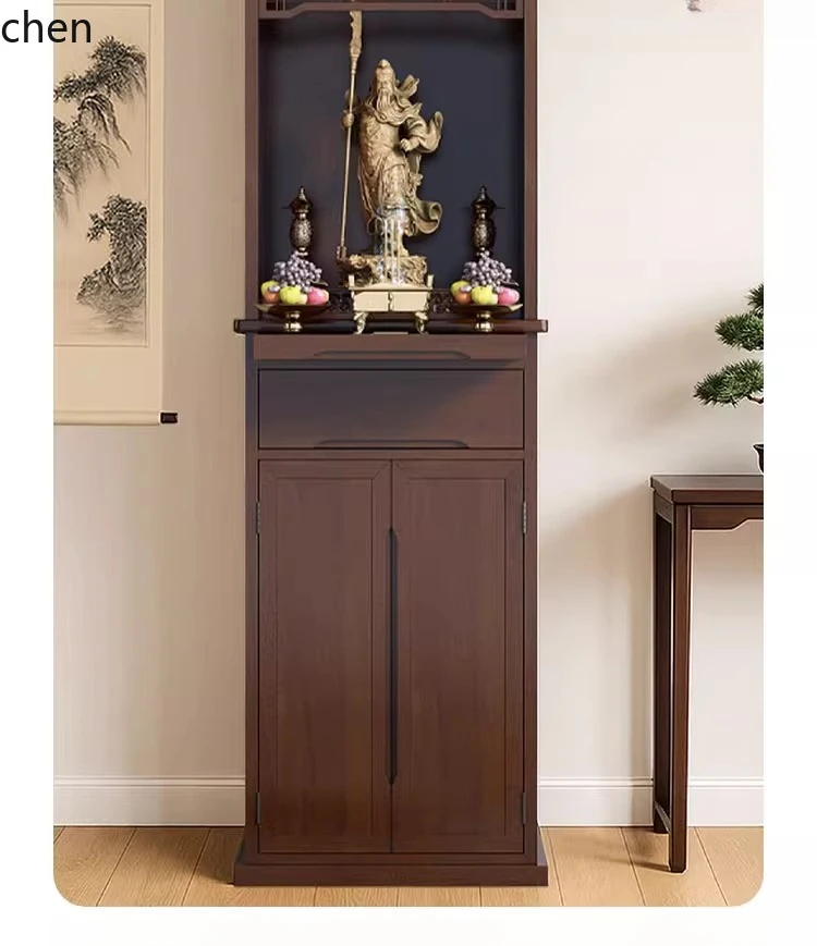 CZ Modern Solid Wood Standing Cabinet God of Wealth Guan Gong Offering Table Incense Case Altar Buddha Shrine Integrated