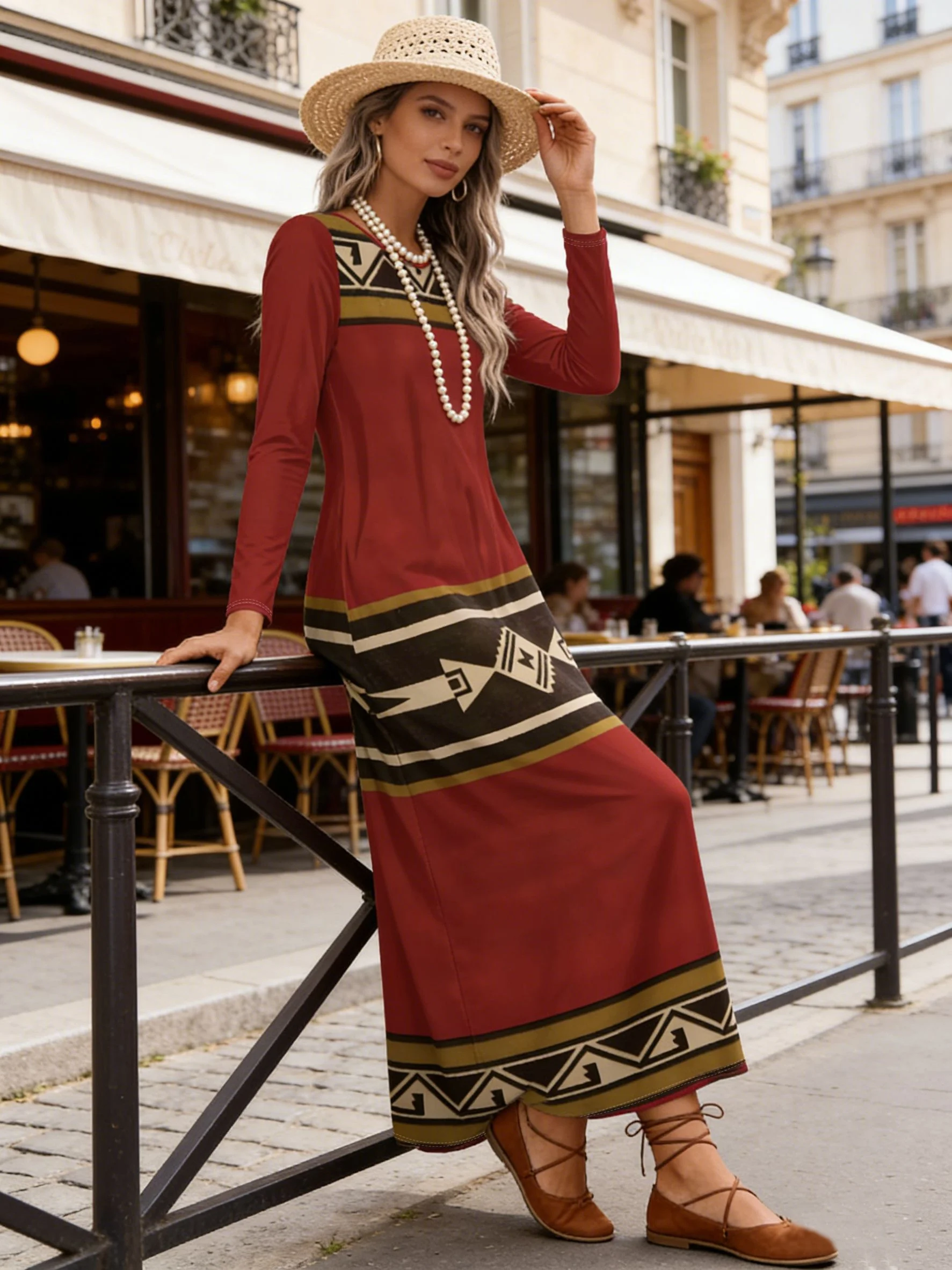 Langärmliges, einfarbiges Midikleid mit Rundhalsausschnitt für Damen, lässiges Büro-Outfit für Sommer, Herbst, Urlaub, elegantes, schlichtes A-Linien-Kleid