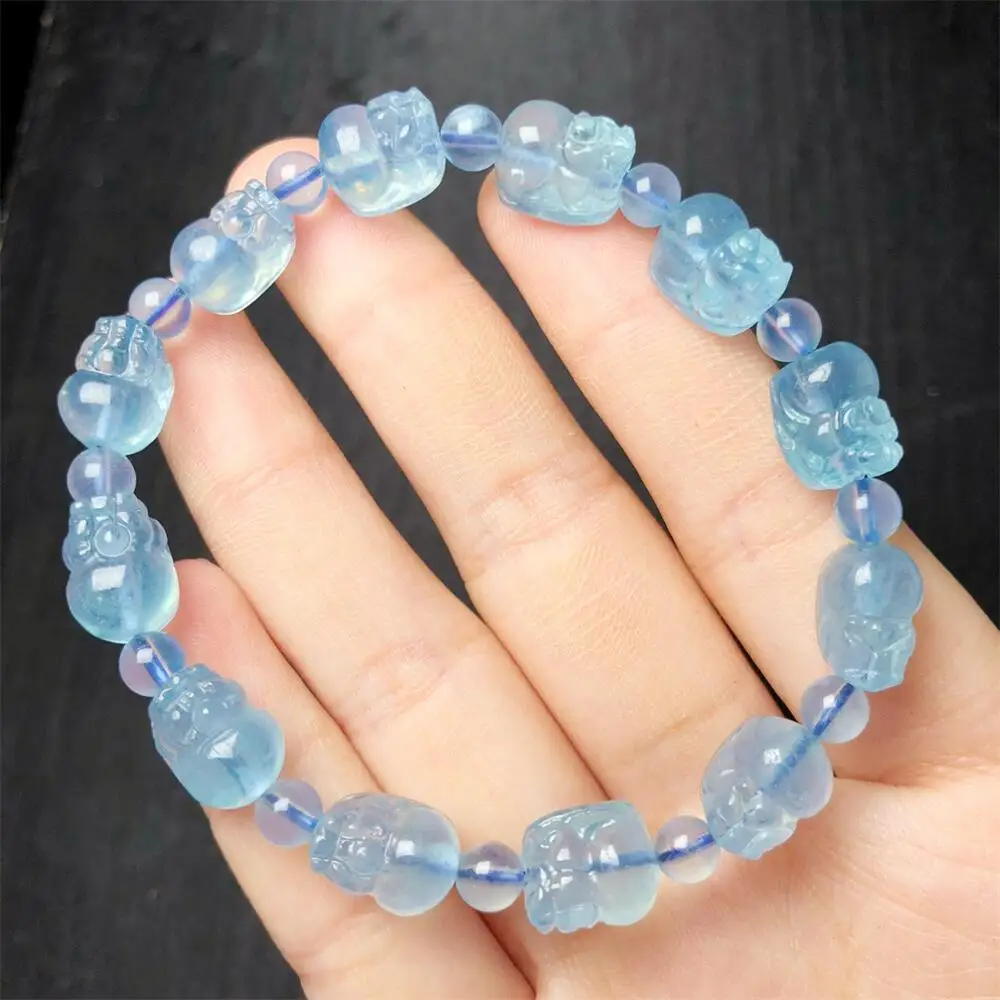 Natural Aquamarine Pixiu Bracelet Women Beautiful Colorful Crystal Energy Healing Fashion Jewelry 1PCS