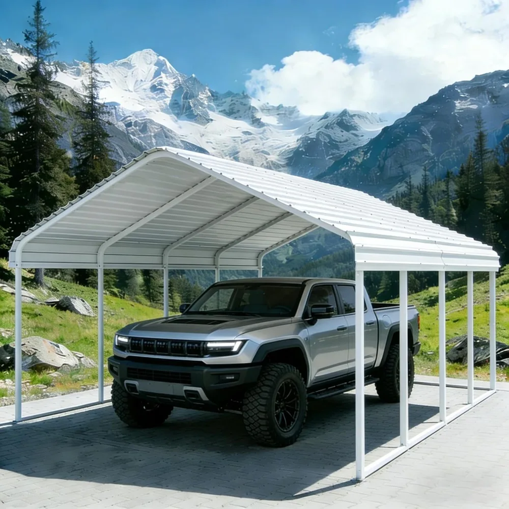 

10x20 Carport Heavy Duty Galvanized Steel Garage，All Weather Protection 2 Car Shelter, Metal Carport Kit for SUV, Customized