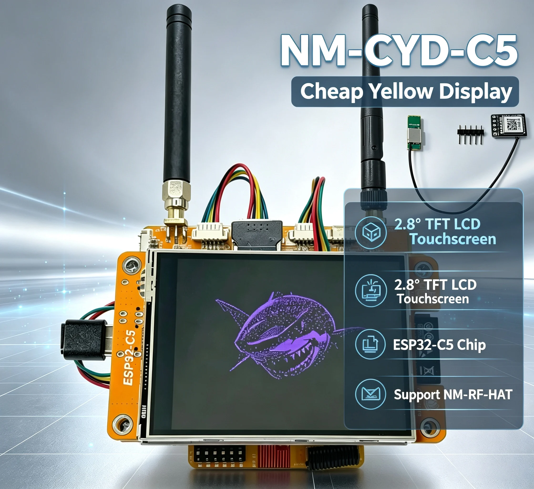 CYD-C5 New Cheap Yellow Display with 2.8″ TFT LCD Touchscreen with ESP32-C5 Support NM-RF-HAT Dual Band WiFi IoT Mainboard