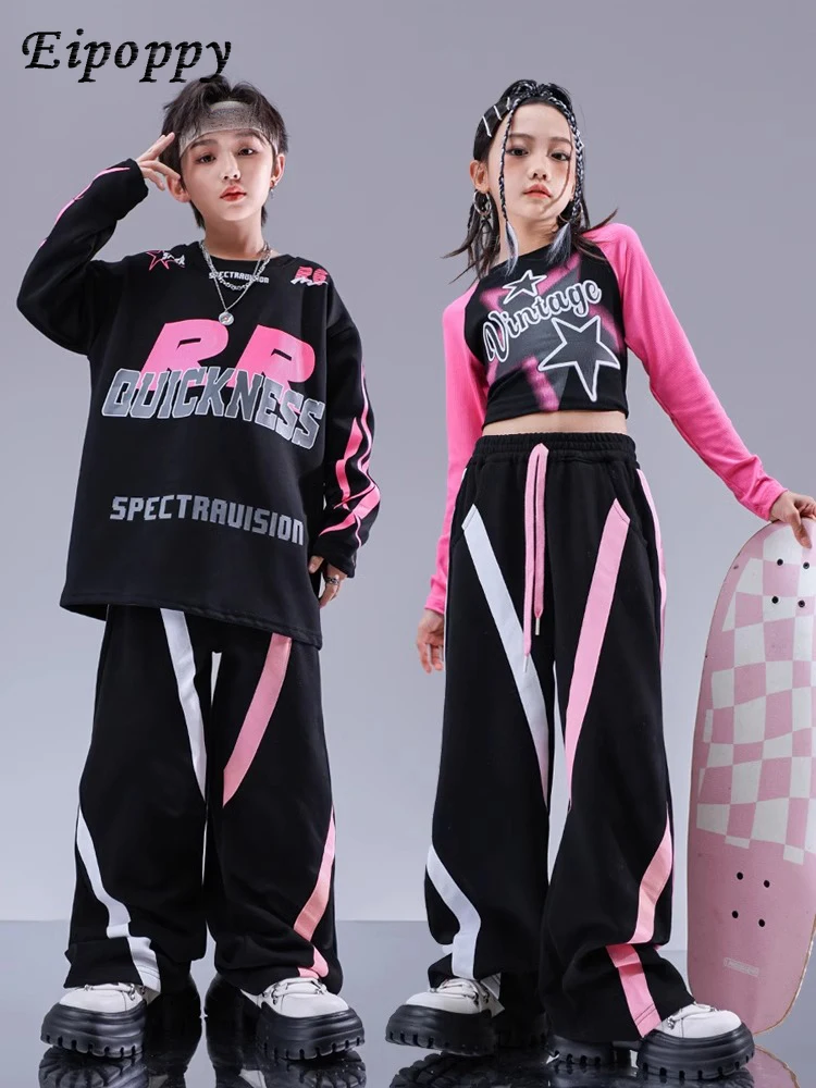 Jazz Modern Dance Costumes For Boys Loose Shirts Loose Cargo Pants Suit Girls  Hip Hop Street Dance Wear Stage Clothes