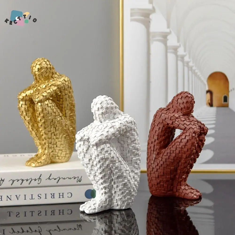 

Kawaii Mosaic Thinker Resin Figurine Mini Durable Abstract Statue Figure Creative Simple Nordic Thinker Figurine Garden