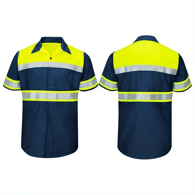 Men's Long Sleeve Work Uniform Reflective Shirt Construction Site Color Block Work Clothes