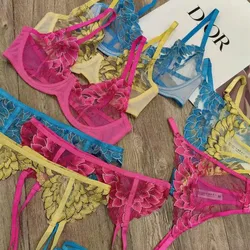 Sexy erotic lingerie lace embroidery ultra-thin underwear push up women bra breifs set underwire confortable bralette