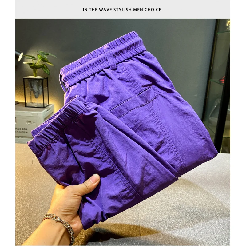 

2025Summer Ultra-Thin Silk Trendy Sports Pants Men Quick-Dry Loose Cool Casual Cargo Harem Long Pants