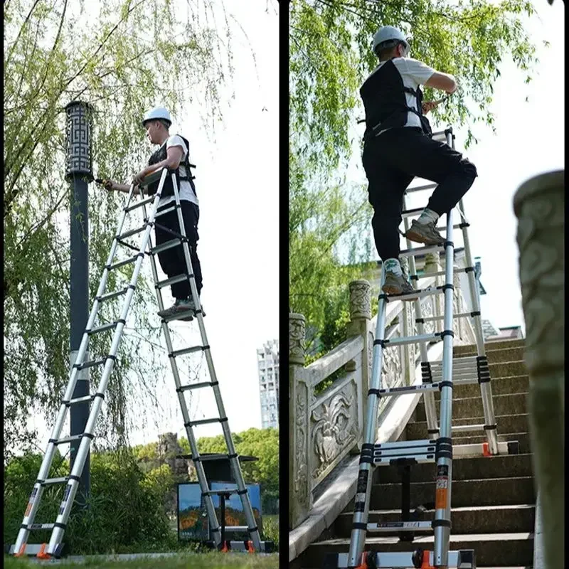 For 2.9M Thickened aluminum alloy household telescopic ladder folding portable herringbone ladder engineering lift stairs