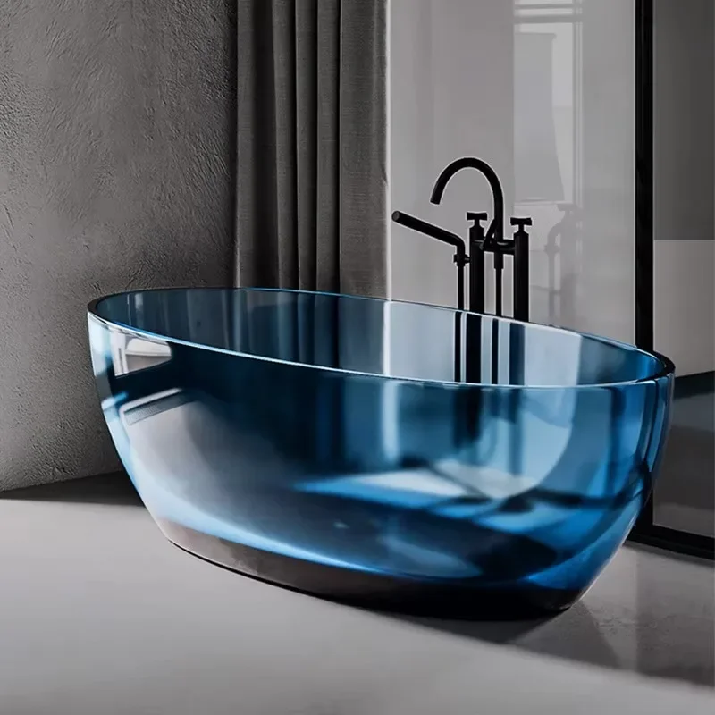 Indoor, outdoor and bedroom use, transparent acrylic freestanding bathtub, transparent colored resin