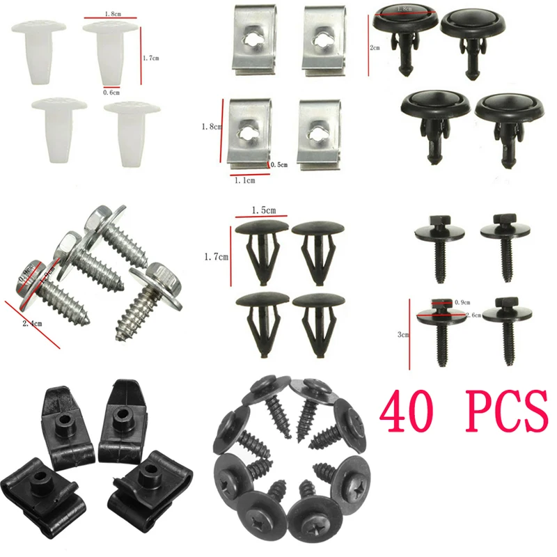 40x Mixed Plastic And Metal Fasteners Car Bumper Door Body Retainer Clips Screws