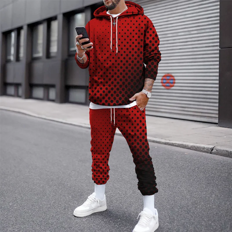 

Autumn Winter Men Hooded Sweatshirt Set 3D Print Red Jogging Suit Sweatshirts Oversized Streetwear Tracksuit Men Two Piece Set