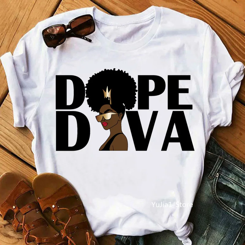 New Fashion African Girl Letters Fashion White Vintage Crew Neck T-shirt for Women Aesthetic Clothes  Tops  Graphic T Shirts