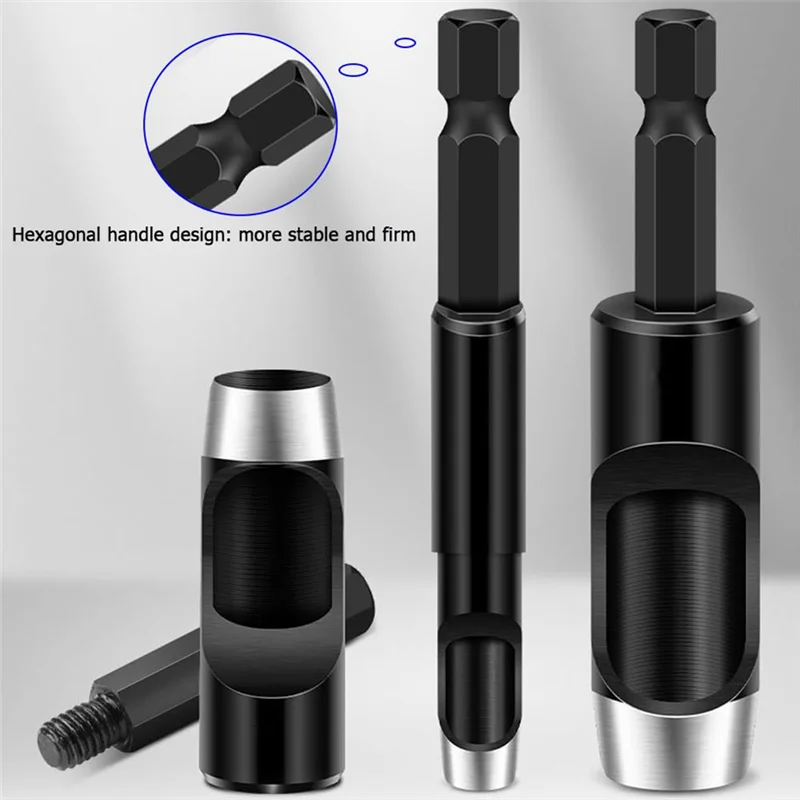 AY03-6Pcs مجموعة لكمة جوفاء لقمة ثقب-الجلود ثقب أداة تخريم مثقاب مرنة تمديد سداسية مقبض مجموعة لقمة مثقاب
