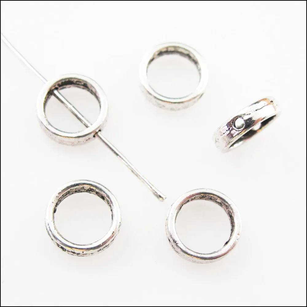 80Pcs Tibetan Silver Color Round Spacer Frame Beads Charms 8.5mm