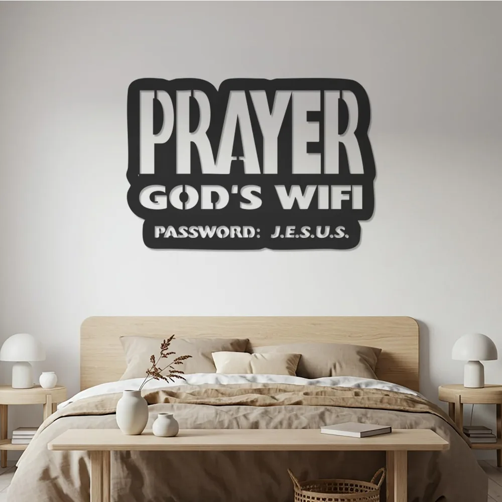 CIFBUY Iron Wall Art Prayer God's Wifi Jesus Password Metal Waterproof Sculpture For Home Church Hanging Decor Faith Gift