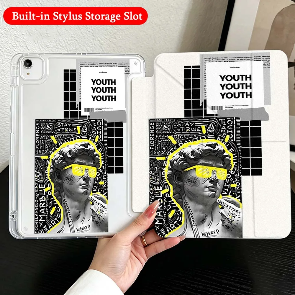 Greek Statue Collage Case For iPad Mini Pro Air 5 6 7 8 9 10th 11th 11 9.7 10.9 13 inch Transparent Y-Shaped Folding Tablet