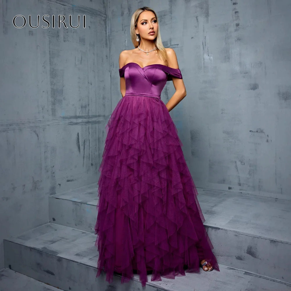 Off-shoulder A-lijn galajurk met ruches Vloerlengte Mouwloze avondjurk Op maat gemaakt فسات www dzi