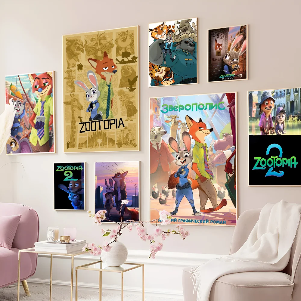 Modern Movie Z-Zootopia Movie Sticky Posters Retro Kraft Paper Sticker DIY Room Bar Cafe Aesthetic Art Wall Painting