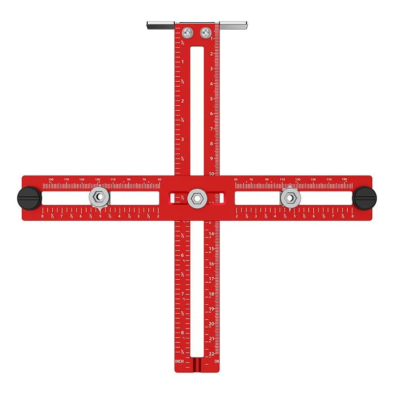 

Алюминиевый шаблон для ручки шкафа, регулируемый локатор пуансона, метрический/дюймовый шаблон для сверления, руководство для установки ручек и ручек ящика