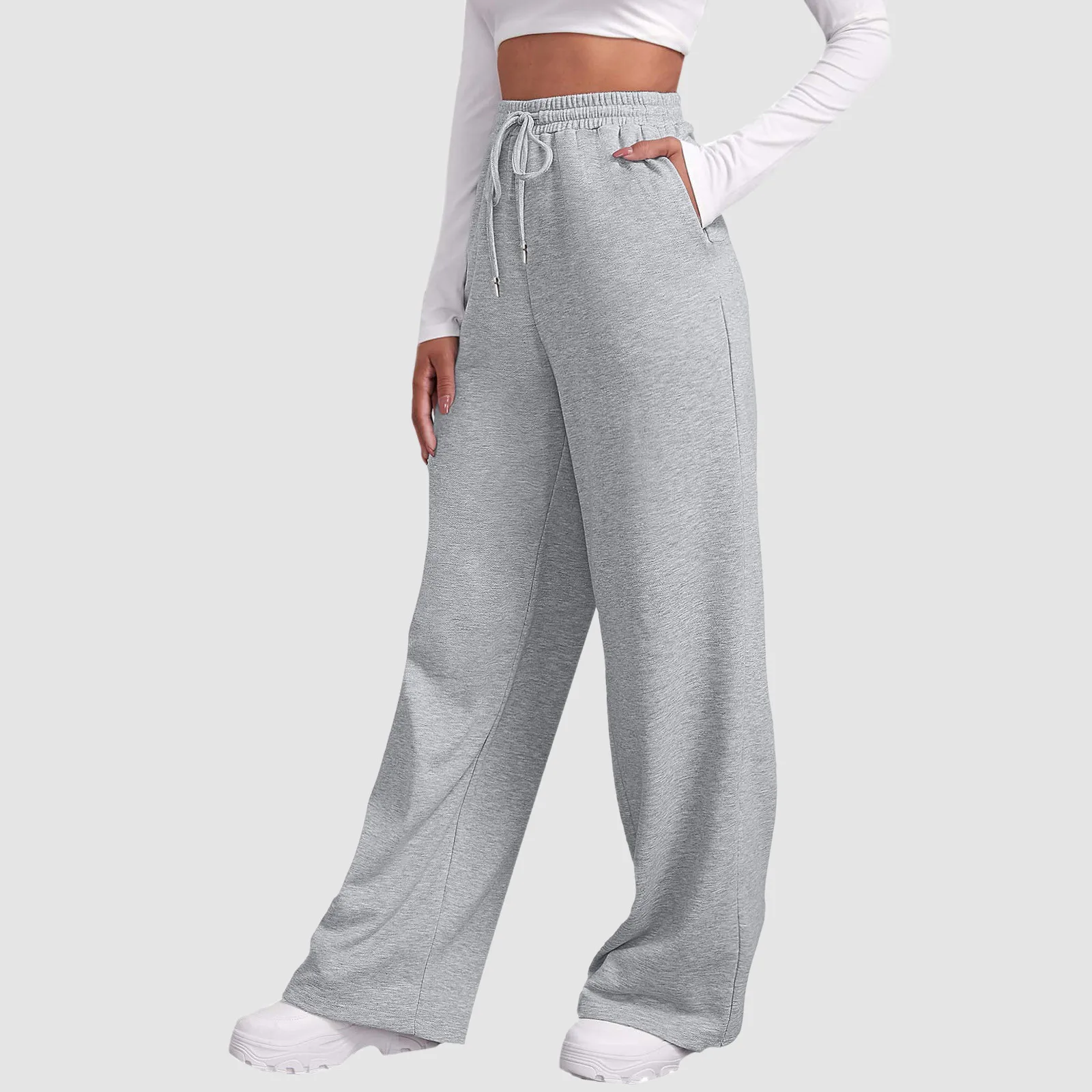 Pantaloni a gamba larga per pantaloni della tuta foderati in pile da donna pantaloni dritti fondo tutto-fiammifero pantaloni da jogging Fitness semplici da viaggio Basic