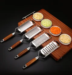 Jaswehome Cheese Grater Food Slicer Stainless Steel Wooden Handheld Multifunction Tools Vegetable Grater Garlic Grinder