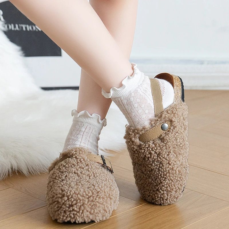 

2025 New Winter Flat Suede Flat Shoes for Girls Warm Non-slip Heels Girl Shoes Assorted Slippers Size26-36