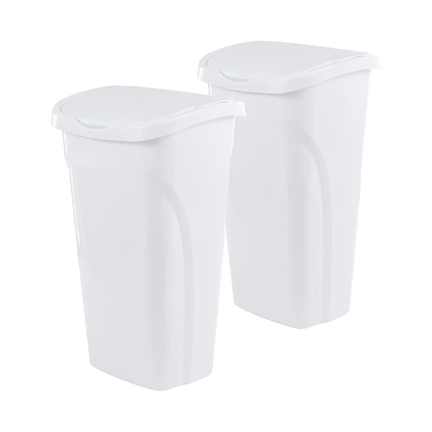 10 Gal/40 Qt Space-Efficient Kitchen Trash Can with Dual Swing Lid, (Pack of 2), Waste Basket Fits in Narrow Spaces , White