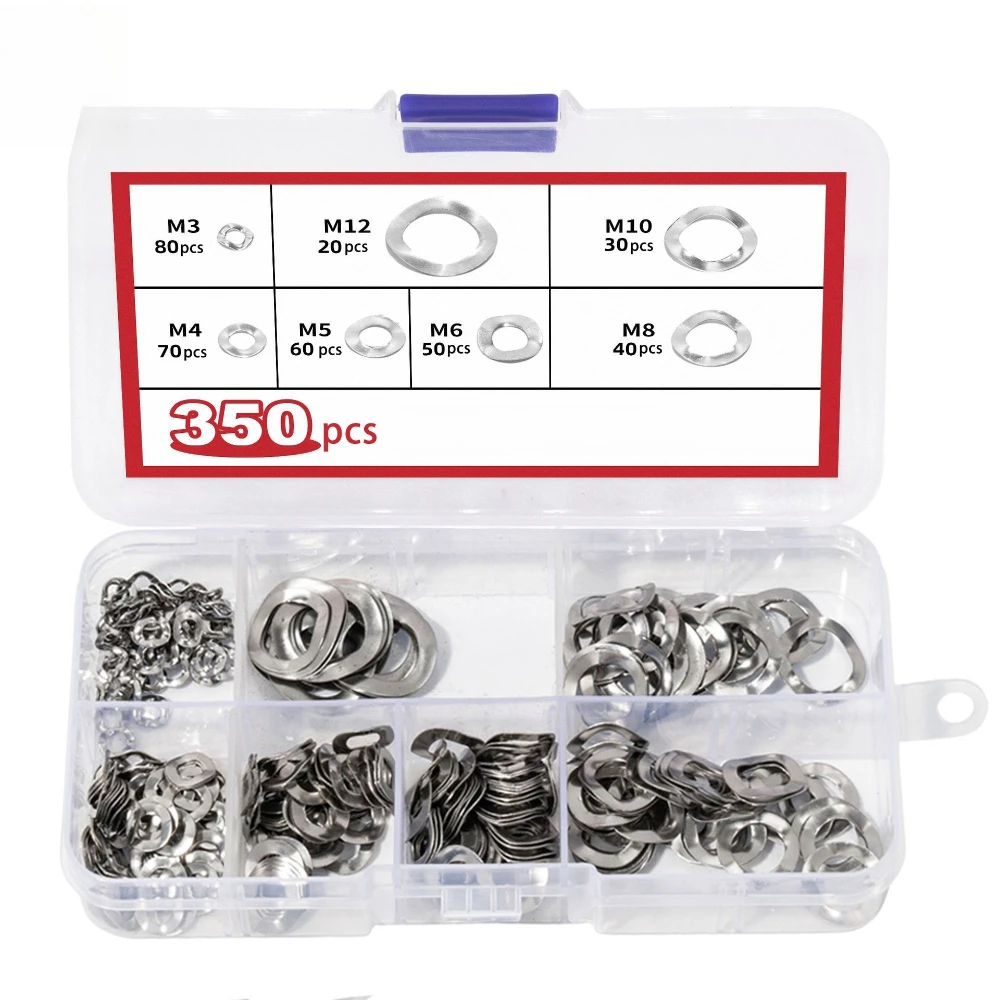350pcs 304 Stainless Steel Wave Washer M3-M12 Three-wave Peak Washers DIN42013 Spring Washers Wave Elastic Shaft Washer