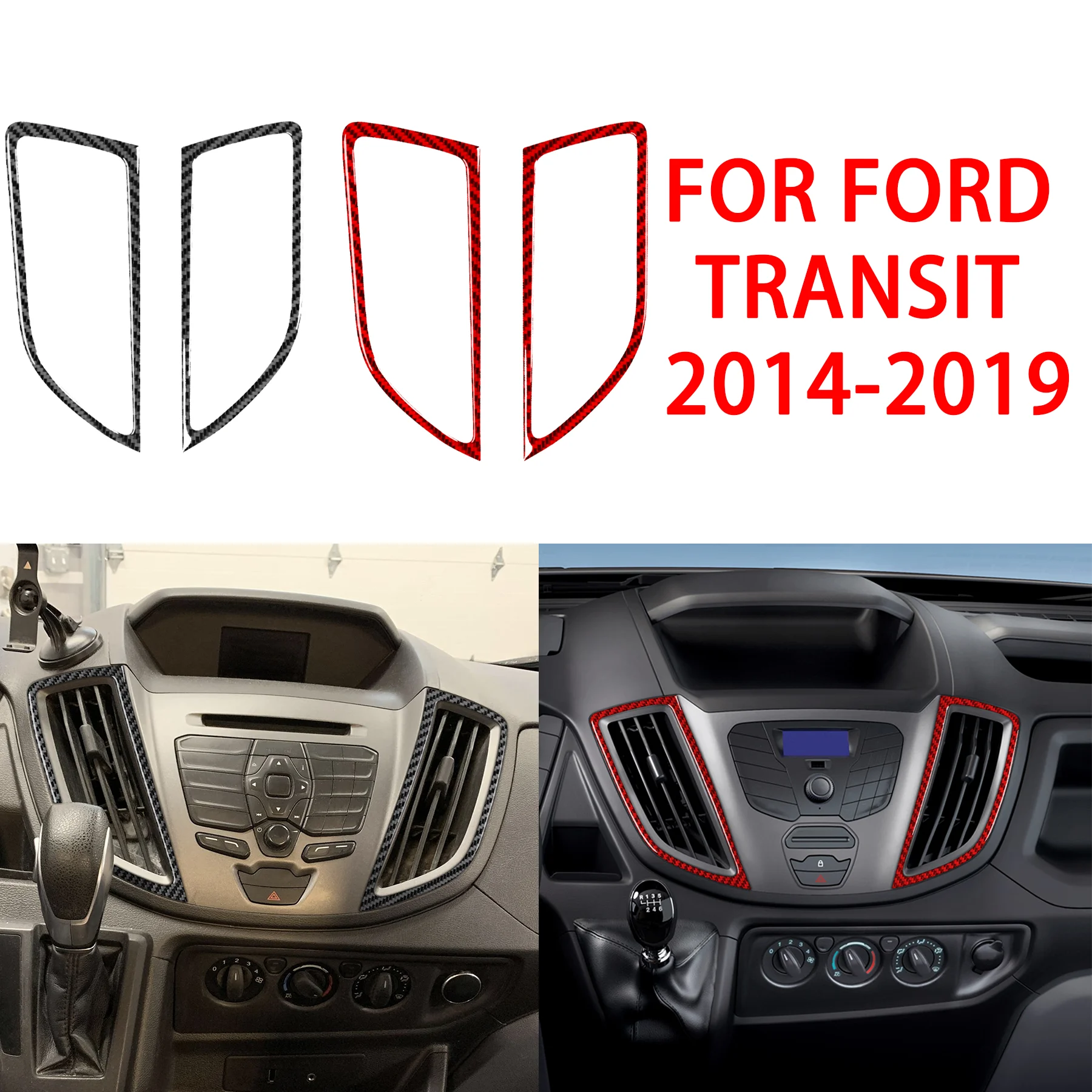 Carbon Fiber Center Console Dual Side Air Vent Trim Frame For Ford Transit 2014-2019 Car Air Outlet Decor Accessories Stickers