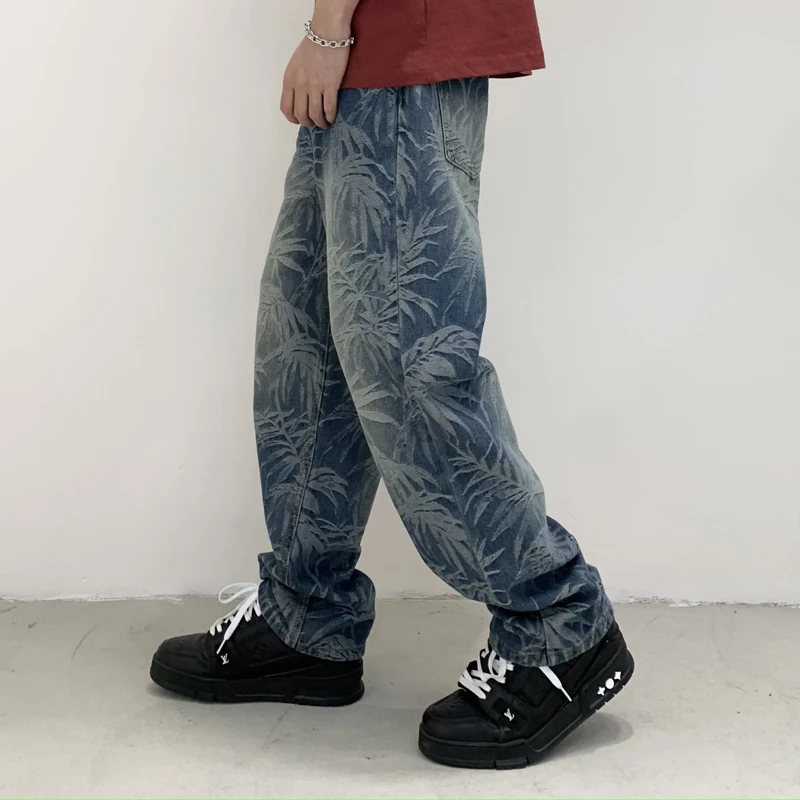 2024 Spring/Summer New High-end Fashion Designer Edition Loose Straight Jeans Hawaii Beach Tide Printed Wide Leg Pants
