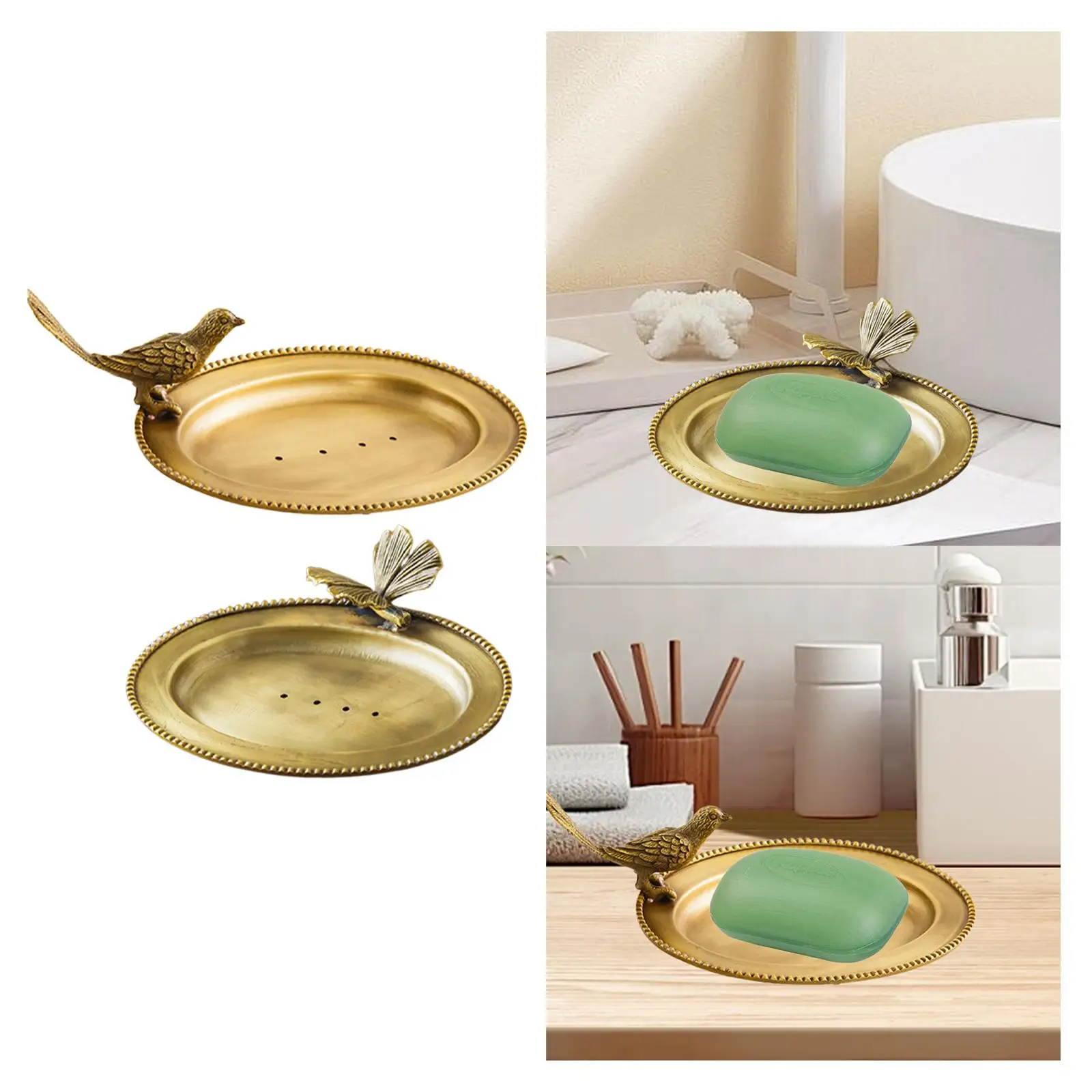 Elegant Brass Soap Dish Oval Vintage Jewelry Holder Decorative Tray for Bathroom Sink Top or Bedroom Vanity