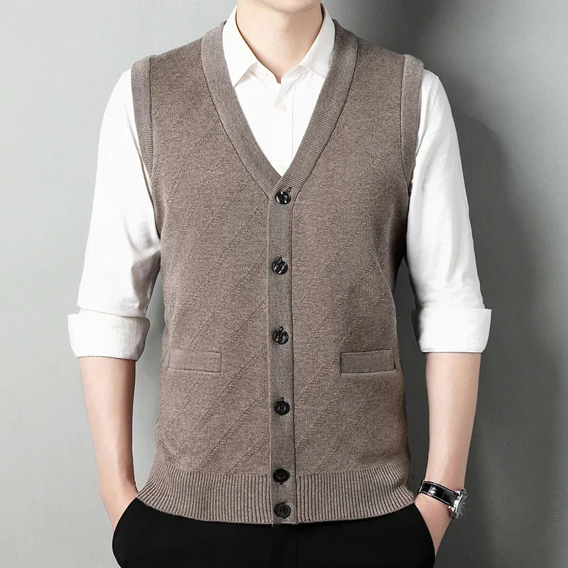 

Men's Thickened Casual Sweater Tank Top Autumn and Winter Warm Men's Cardigan Tank Top