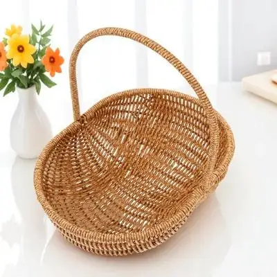 

Sturdy Woven Storage Basket For Fruits Vegetables Picnic Handmade Portable Organizer With Handle Snacks Bread Party Household