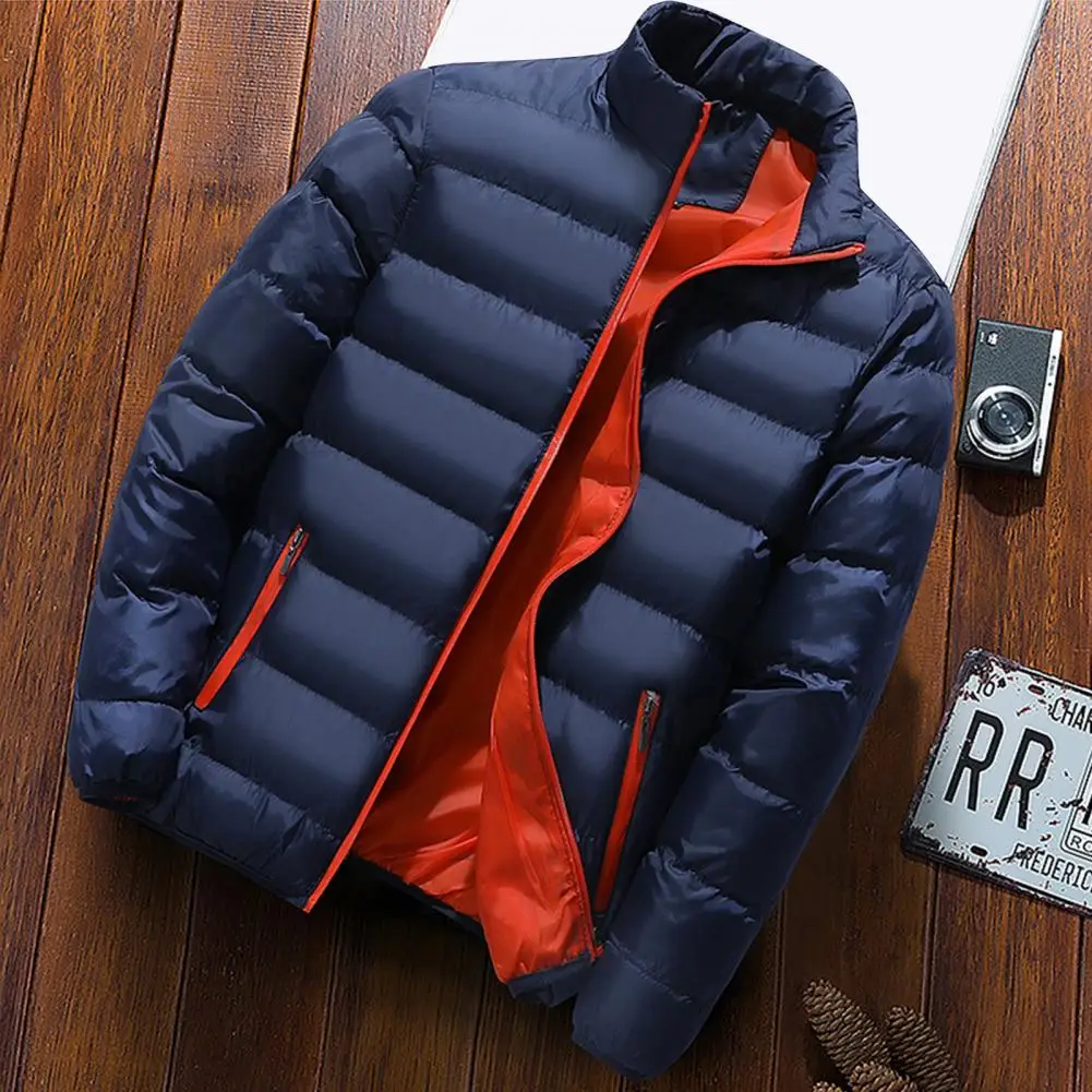 Outdoor Sports Coat Solid Color Casual Jacket Men's Stand Collar Baseball Jacket with Full Zipper Closure Pockets for Outdoor