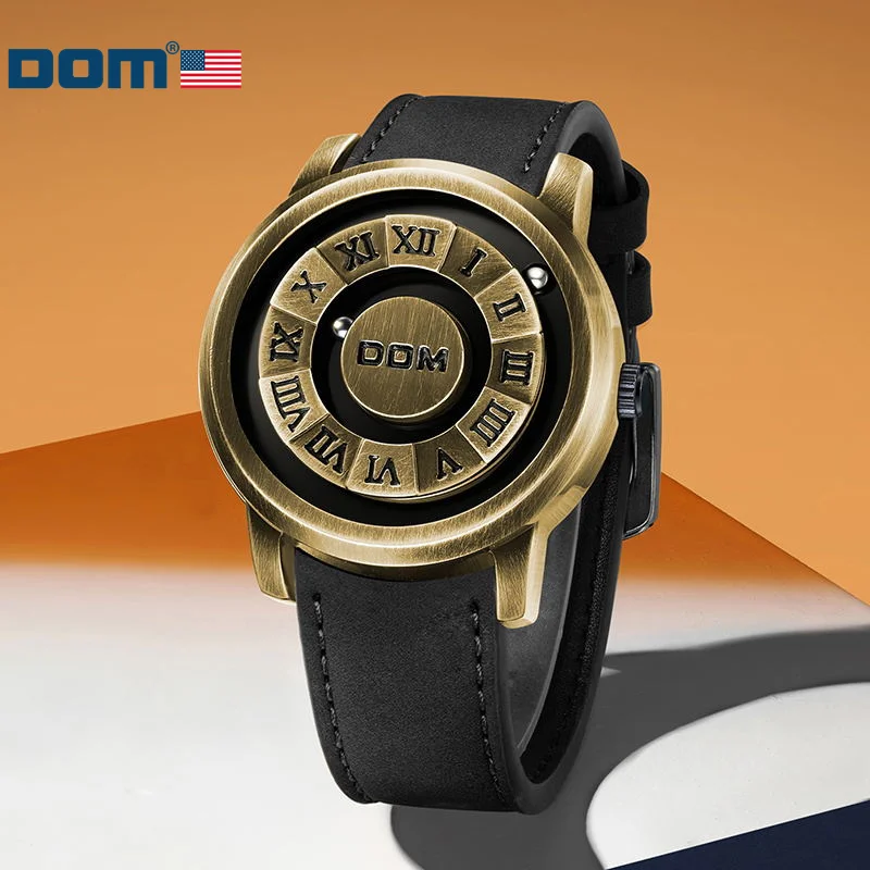 DOM 1345 Men's Bronze Magnetic Watch Fashionable clasp Cool Technology Magnetic Ball Watch Nylon Woven Strap Waterproof Magnetic