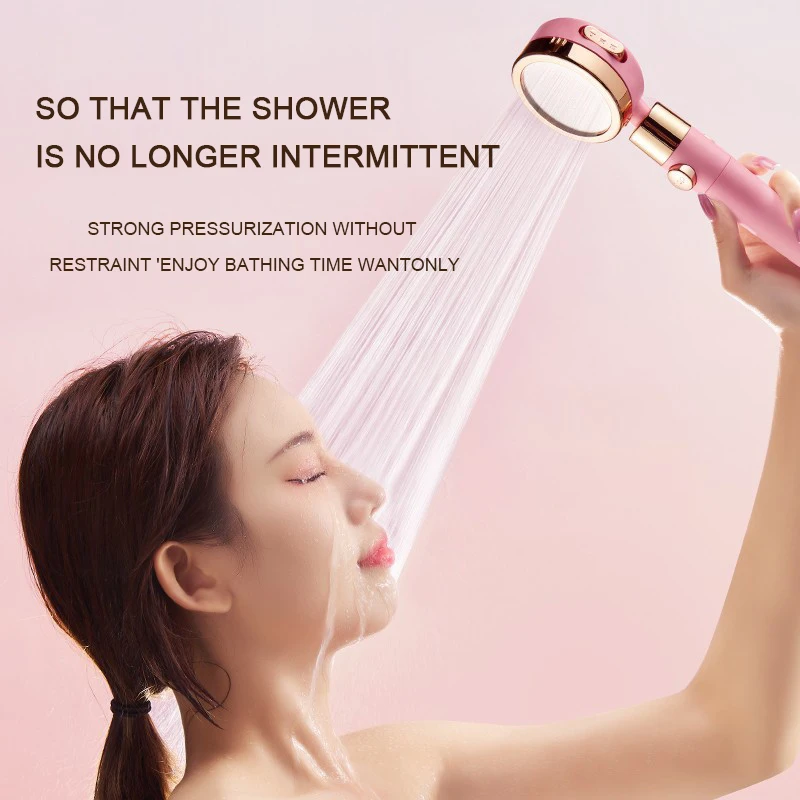 High Pressure Rain Shower Head Shower Head Water Saving Flow 360 Degrees 3 Modes Rotating Adjustment Bathroom Pink Shower Head