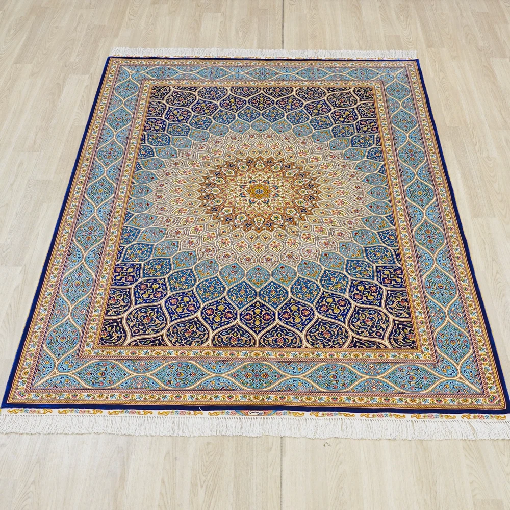 152x213cm HandKnotted Silk Carpet Medallion Home Decor Yilong Silk Rug