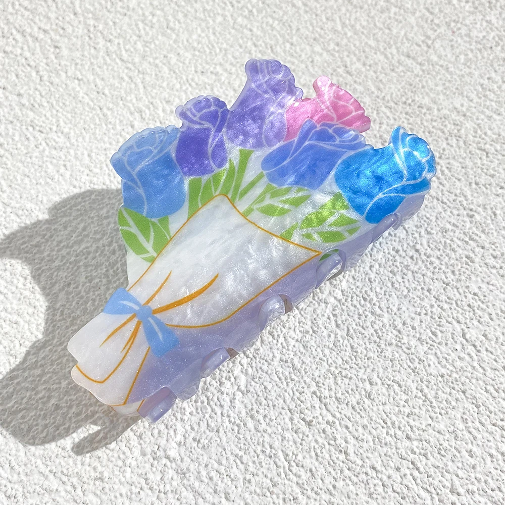 

Valentine's Day Bouquet Printed Acrylic Shark Hair Clip Claw For Women Girls Sweet Hairpin Crab Clamp Hair Accessories Tool