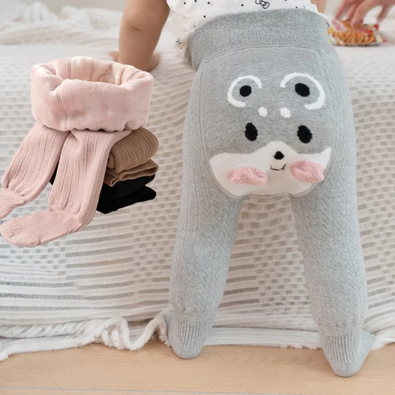 Winter Baby High Waist Tights 0-2Y Infant Cartoon Fleece Lined Pantyhose Thickened Leggings for Newborn Anti-pilling Pants